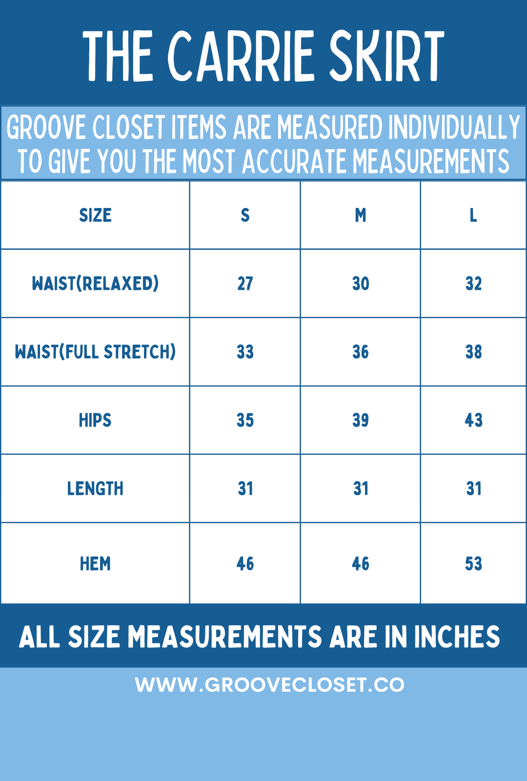 Size guide for The Carrie Polka Dot Skirt
