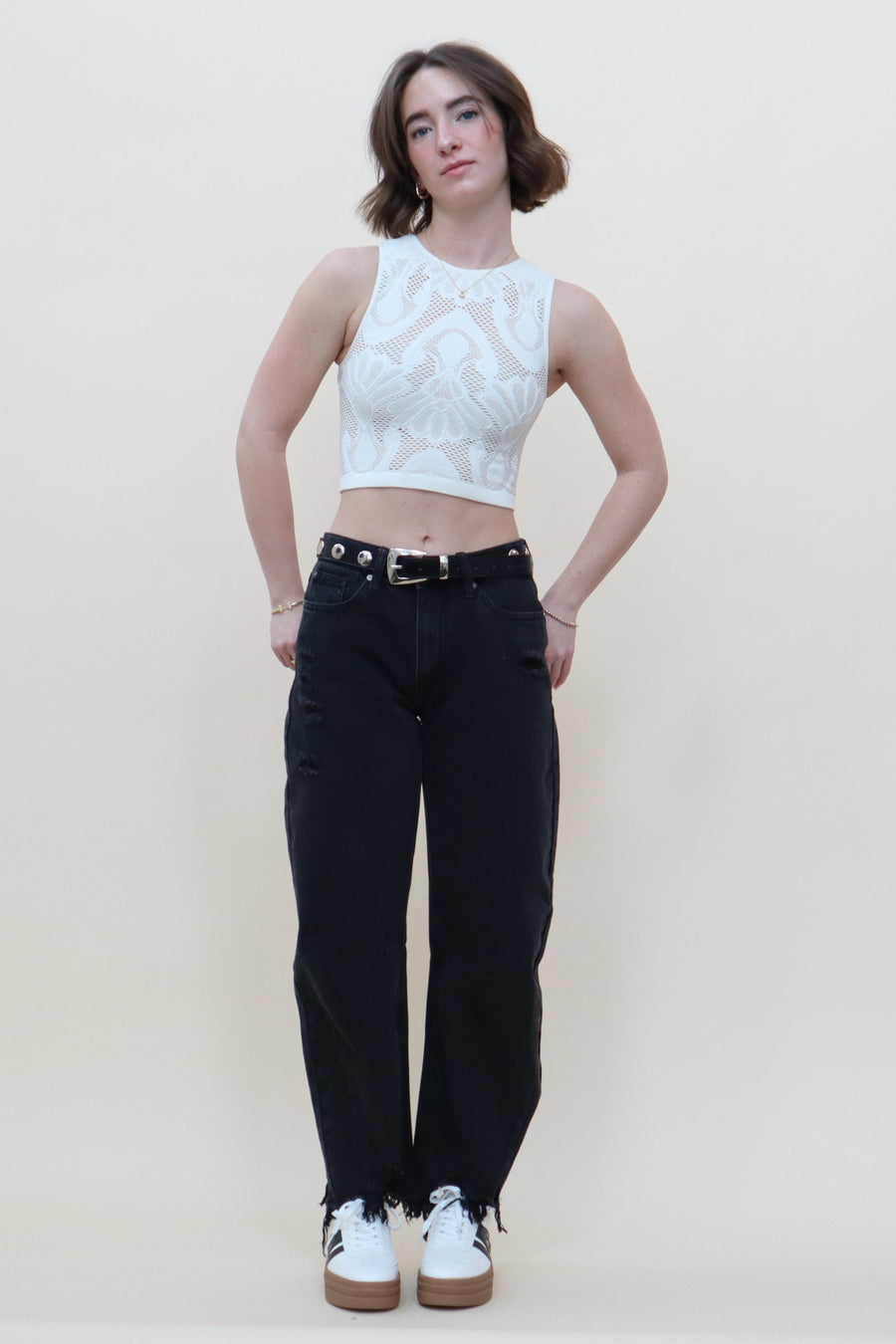 Shredded Black Barrel Jean