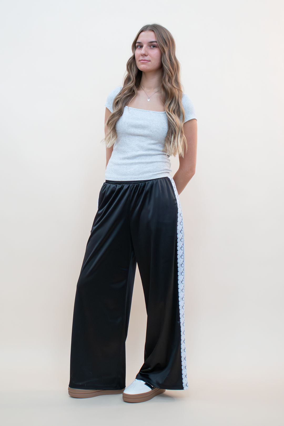 Lola Satin Lace Trim Track Pants