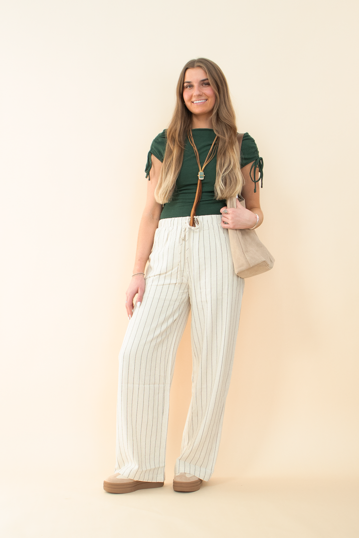 The Anna Stripe Linen Drawstring Pant