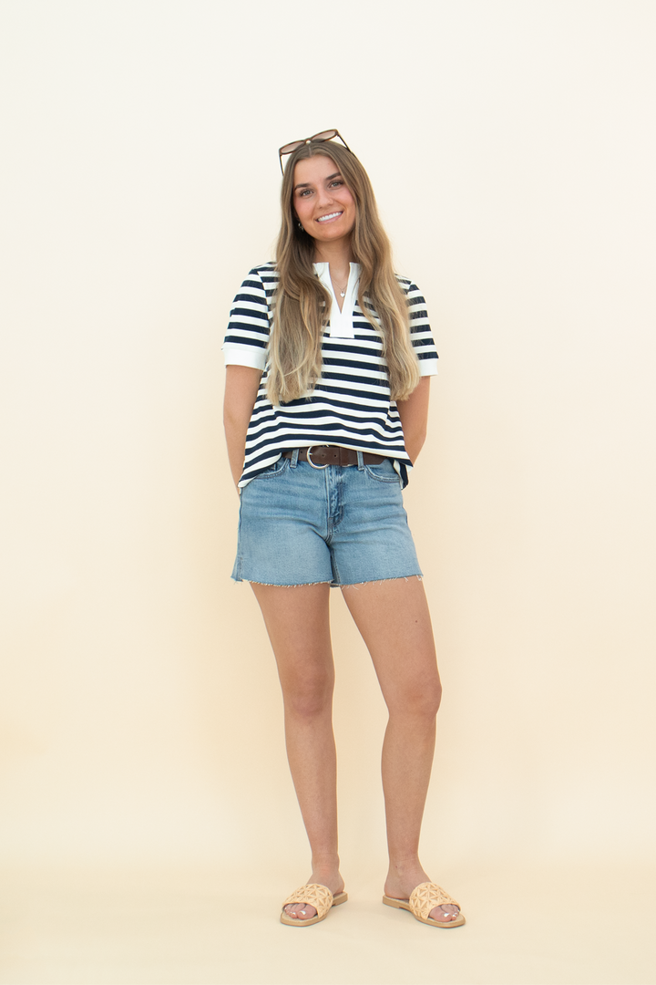 Naval Striped Notched Tee