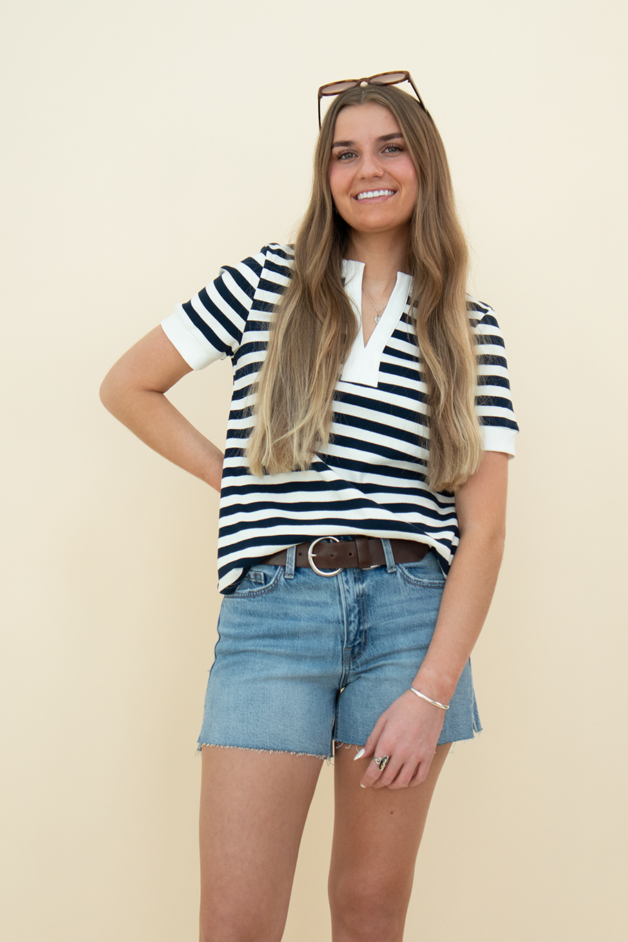 Naval Striped Notched Tee
